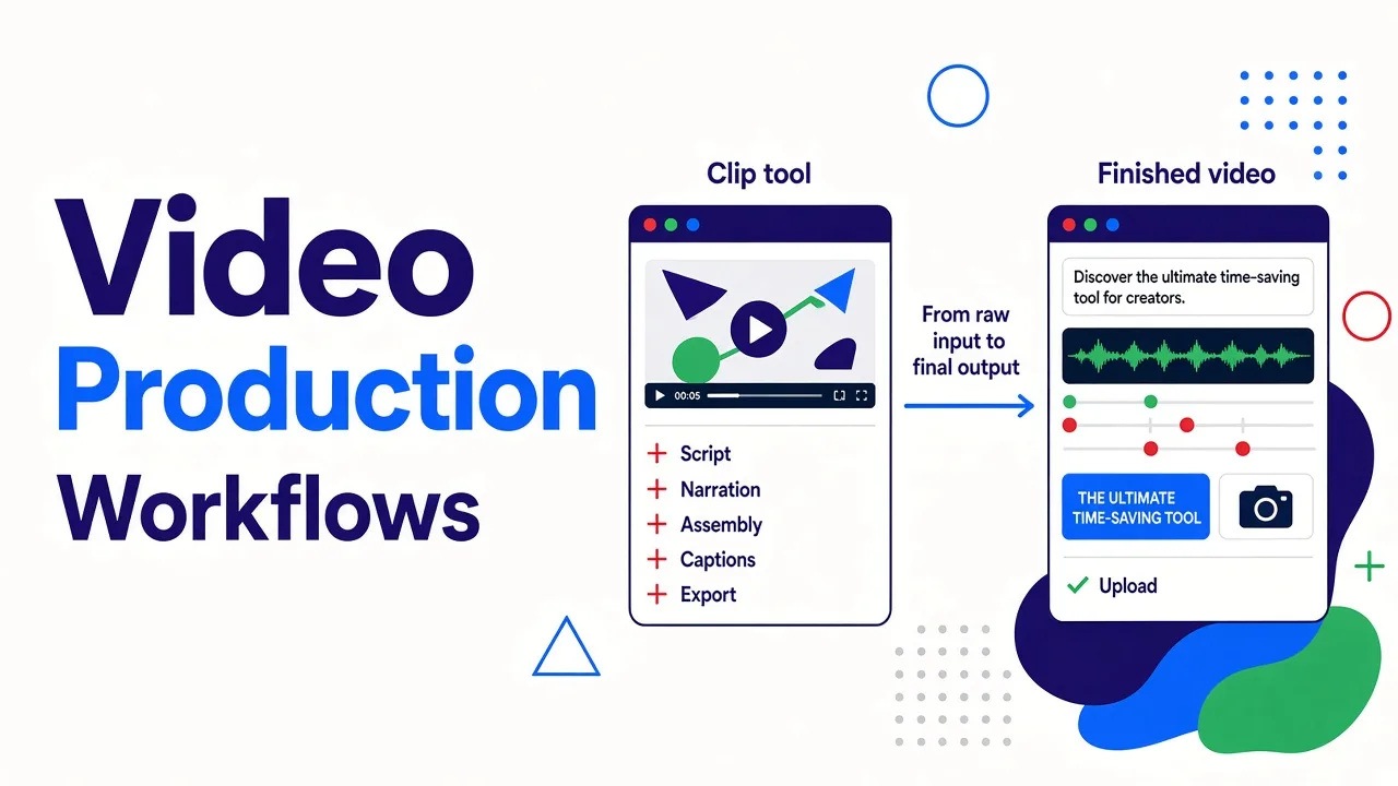 Side-by-side comparison of a clip generator workflow producing raw 5-second footage versus a finished video tool producing a complete captioned video with narration and B-roll.
