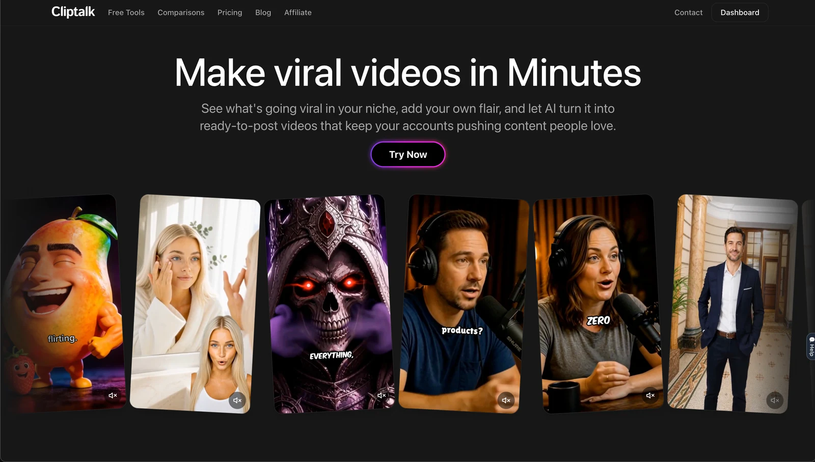Cliptalk editor timeline with scene-matched B-roll, burned-in captions, and an AI character